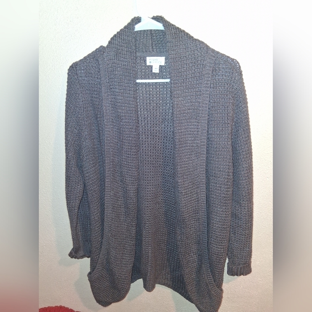 Market & Spruce Cotton Blue Blenf Cardigan Waffle Knit Wool Blend SP